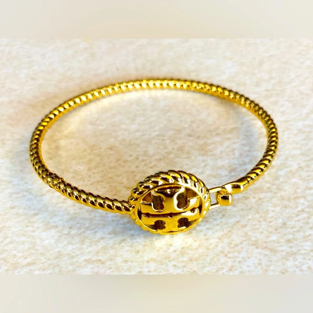 A-1BX: TORY BURCH Rope Logo Hinged Cuff Bracelet, Authentic. NWT